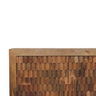 Tulum Sideboard Cabinet 3D Wave-Tile Relief Carved Golden Teak Twin-Door