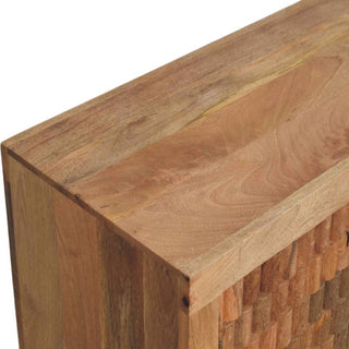 Tulum Sideboard Cabinet 3D Wave-Tile Relief Carved Golden Teak Twin-Door