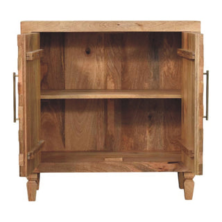 Tulum Sideboard Cabinet 3D Wave-Tile Relief Carved Golden Teak Twin-Door