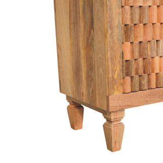 Tulum Sideboard Cabinet 3D Wave-Tile Relief Carved Golden Teak Twin-Door