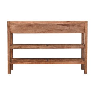 Cora Console Table with Drawers Woven Braided Shelves Honey Caramel Mango Wood