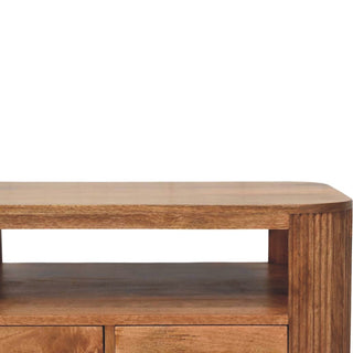 Grove Coffee Table with Drawers Solid Mango Wood Fluted Sides Ball Feet Golden Teak