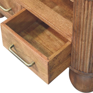 Grove Coffee Table with Drawers Solid Mango Wood Fluted Sides Ball Feet Golden Teak