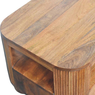 Grove Coffee Table with Drawers Solid Mango Wood Fluted Sides Ball Feet Golden Teak