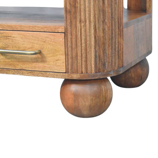 Grove Coffee Table with Drawers Solid Mango Wood Fluted Sides Ball Feet Golden Teak