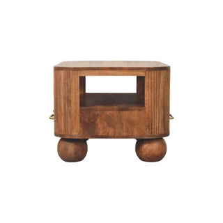 Grove Coffee Table with Drawers Solid Mango Wood Fluted Sides Ball Feet Golden Teak