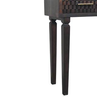 Velour Console Table with Drawers Velvet Mocha Carved Mango Turned Legs