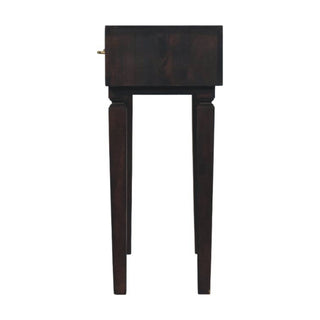 Velour Console Table with Drawers Velvet Mocha Carved Mango Turned Legs