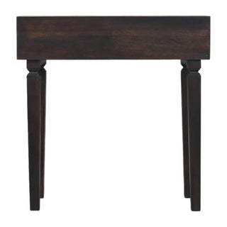 Velour Console Table with Drawers Velvet Mocha Carved Mango Turned Legs