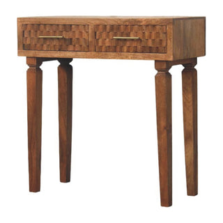 Gilded Console Table with Drawers Golden Teak Carved Cube Turned Legs