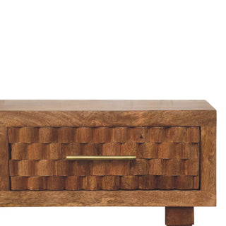 Gilded Console Table with Drawers Golden Teak Carved Cube Turned Legs
