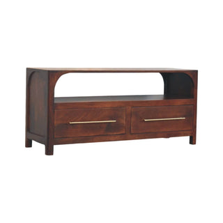 Lorne Media Unit Winewood Oak Arched Edges Brass Handle Drawers