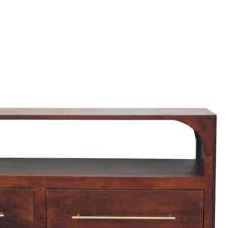 Lorne Media Unit Winewood Oak Arched Edges Brass Handle Drawers