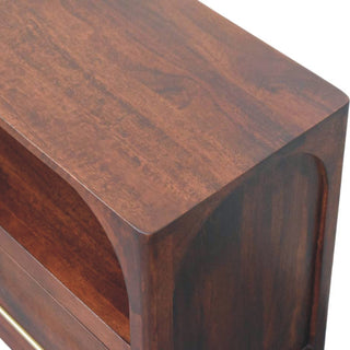 Lorne Media Unit Winewood Oak Arched Edges Brass Handle Drawers