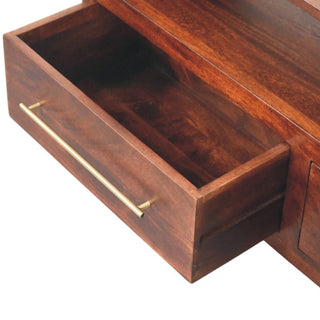 Lorne Media Unit Winewood Oak Arched Edges Brass Handle Drawers