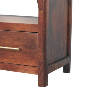 Lorne Media Unit Winewood Oak Arched Edges Brass Handle Drawers