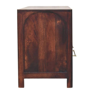 Lorne Media Unit Winewood Oak Arched Edges Brass Handle Drawers