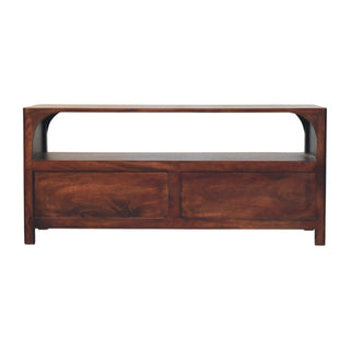 Lorne Media Unit Winewood Oak Arched Edges Brass Handle Drawers