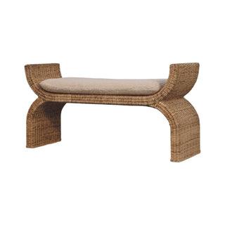 Rattan Bench Wicker Weave Boucle Cushion Natural Rattan