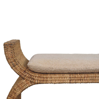 Rattan Bench Wicker Weave Boucle Cushion Natural Rattan