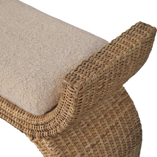 Rattan Bench Wicker Weave Boucle Cushion Natural Rattan