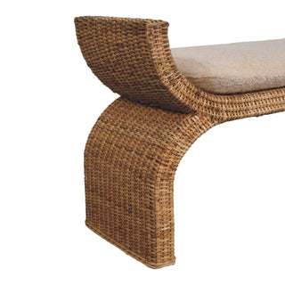 Rattan Bench Wicker Weave Boucle Cushion Natural Rattan