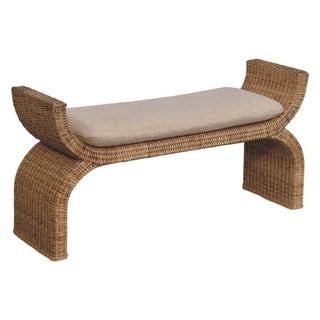 Rattan Bench Wicker Weave Boucle Cushion Natural Rattan