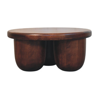 Pod Round Coffee Table Solid Mango Wood Clustered Pillar Legs Winewood Oak