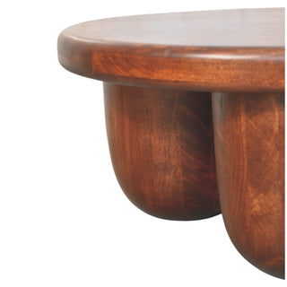 Pod Round Coffee Table Solid Mango Wood Clustered Pillar Legs Winewood Oak
