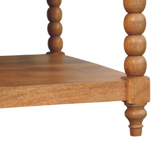 Brock Square Coffee Table Solid Mango Wood Bobbin Turned Legs Lower Shelf Golden Teak