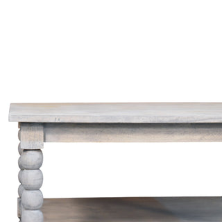 Frost Square Coffee Table Solid Mango Wood Bobbin Legs Lower Shelf Acid Wash