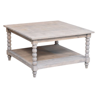 Frost Square Coffee Table Solid Mango Wood Bobbin Legs Lower Shelf Acid Wash