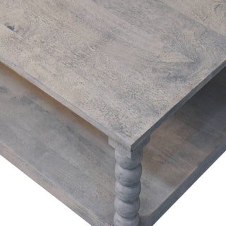 Frost Square Coffee Table Solid Mango Wood Bobbin Legs Lower Shelf Acid Wash