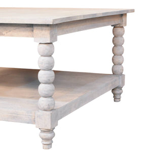 Frost Square Coffee Table Solid Mango Wood Bobbin Legs Lower Shelf Acid Wash