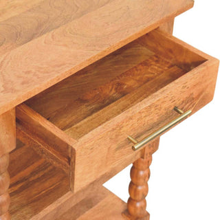 Isla Side Table With Drawer Barley Twist Legs Golden Teak Mango Wood