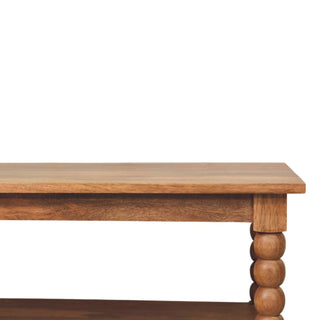 Twist Coffee Table Solid Mango Wood Barley Spiral Legs Lower Shelf Golden Teak
