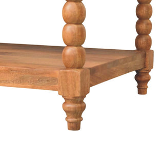 Twist Coffee Table Solid Mango Wood Barley Spiral Legs Lower Shelf Golden Teak