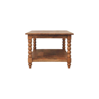 Twist Coffee Table Solid Mango Wood Barley Spiral Legs Lower Shelf Golden Teak