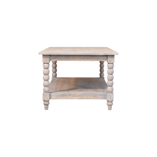 Loom Coffee Table Solid Mango Wood Turned Spindle Legs Lower Shelf Acid Wash