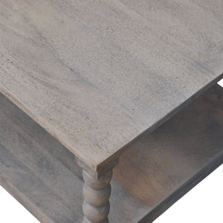 Loom Coffee Table Solid Mango Wood Turned Spindle Legs Lower Shelf Acid Wash