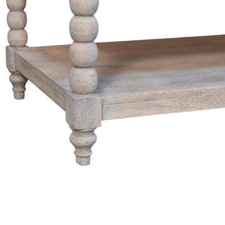 Loom Coffee Table Solid Mango Wood Turned Spindle Legs Lower Shelf Acid Wash