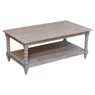 Loom Coffee Table Solid Mango Wood Turned Spindle Legs Lower Shelf Acid Wash