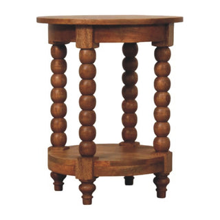 Mara Round Side Table Barley Twist Legs Circular Shelf Golden Teak