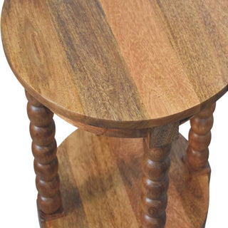 Mara Round Side Table Barley Twist Legs Circular Shelf Golden Teak