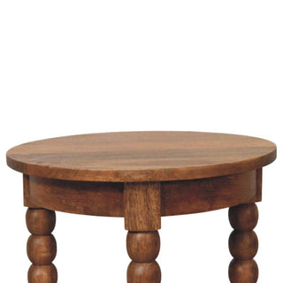 Mara Round Side Table Barley Twist Legs Circular Shelf Golden Teak