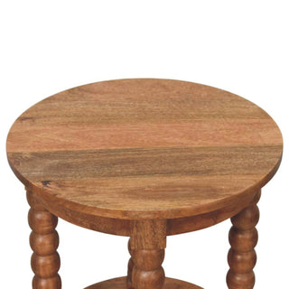 Mara Round Side Table Barley Twist Legs Circular Shelf Golden Teak