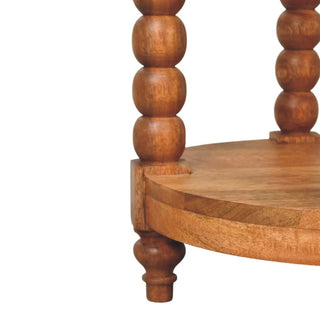 Mara Round Side Table Barley Twist Legs Circular Shelf Golden Teak