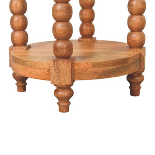 Mara Round Side Table Barley Twist Legs Circular Shelf Golden Teak