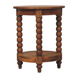Mara Round Side Table Barley Twist Legs Circular Shelf Golden Teak
