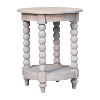 Celia Round Side Table Bobbin Legs Circular Shelf Acid Wash Mango Wood